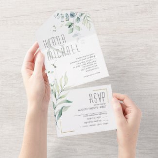 Dreamy Foliage Wedding Green ID817 All In One Invitation