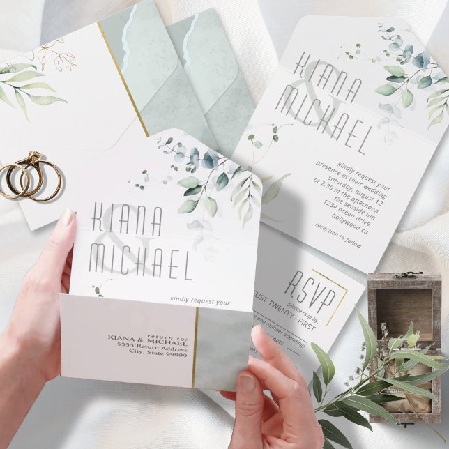 Dreamy Foliage Wedding Green ID817 All In One Invitation (Creator Uploaded)