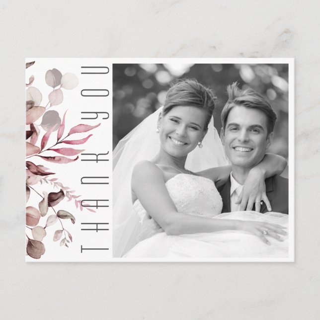 Dreamy Foliage Wedding Thank You Burgundy ID817 Announcement Postcard (Front)