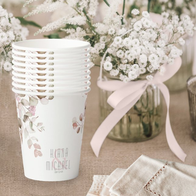Dreamy Foliage Wedding V1 Blush Pink ID817 Paper Cups (Creator Uploaded)