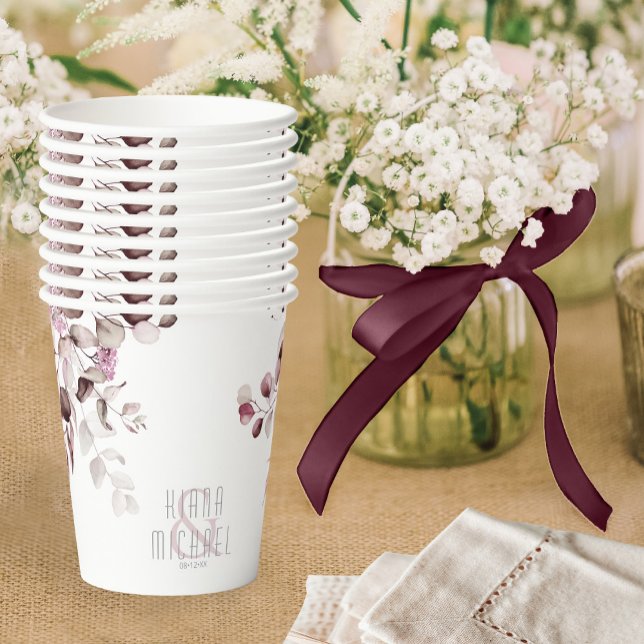 Dreamy Foliage Wedding V1 Burgundy ID817 Paper Cups (Creator Uploaded)