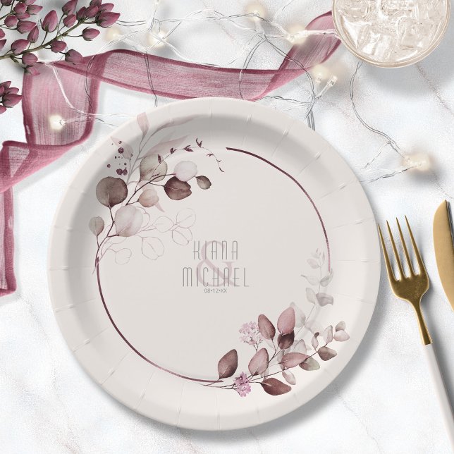 Dreamy Foliage Wedding V1 Burgundy ID817 Paper Plates (Creator Uploaded)