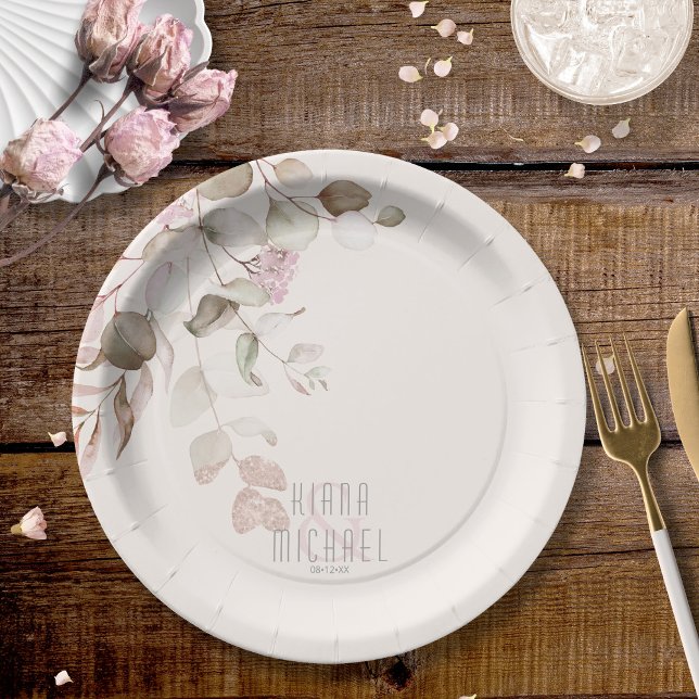 Dreamy Foliage Wedding V2 Blush Pink ID817 Paper Plates (Creator Uploaded)