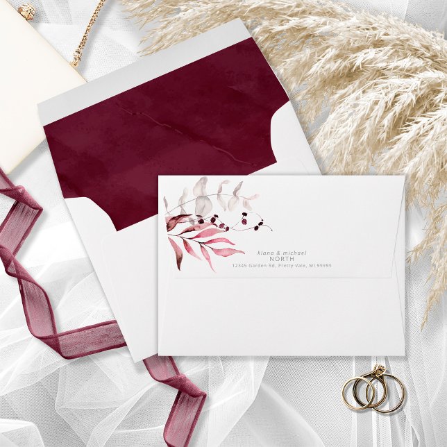 Dreamy Foliage Wedding V2 Burgundy ID817 Envelope (Interior/Back In Situ)