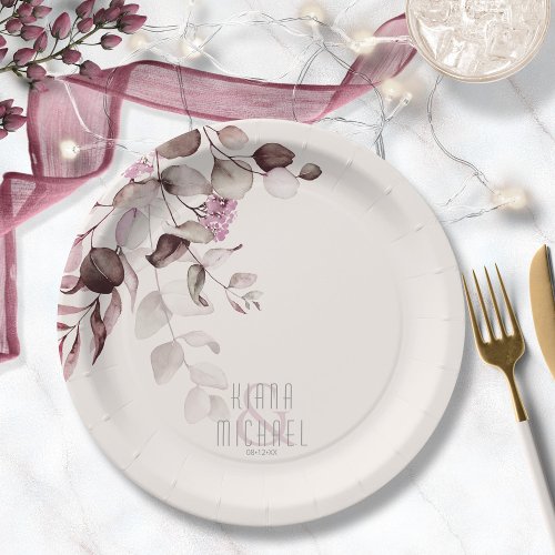 Dreamy Foliage Wedding V2 Burgundy ID817 Paper Plates