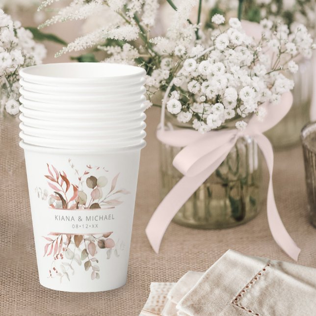 Dreamy Foliage Wedding V3 Blush Pink ID817 Paper Cups (Creator Uploaded)