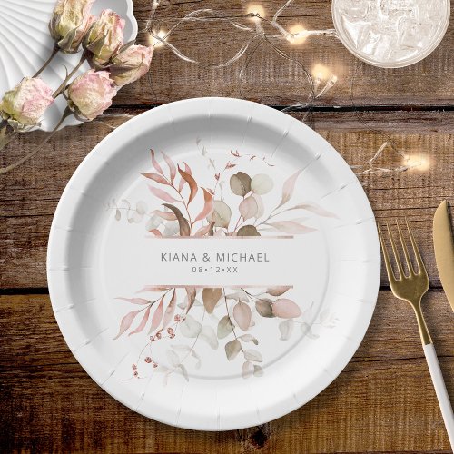 Dreamy Foliage Wedding V3 Blush Pink ID817 Paper Plates