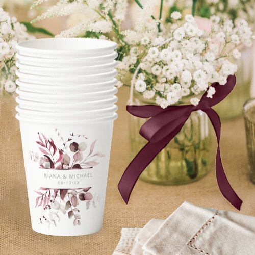 Dreamy Foliage Wedding V3 Burgundy ID817 Paper Cups