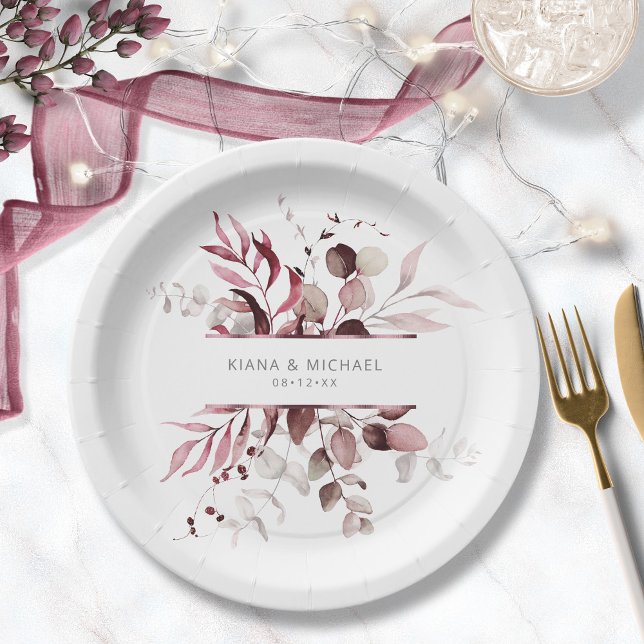 Dreamy Foliage Wedding V3 Burgundy ID817 Paper Plates (Creator Uploaded)