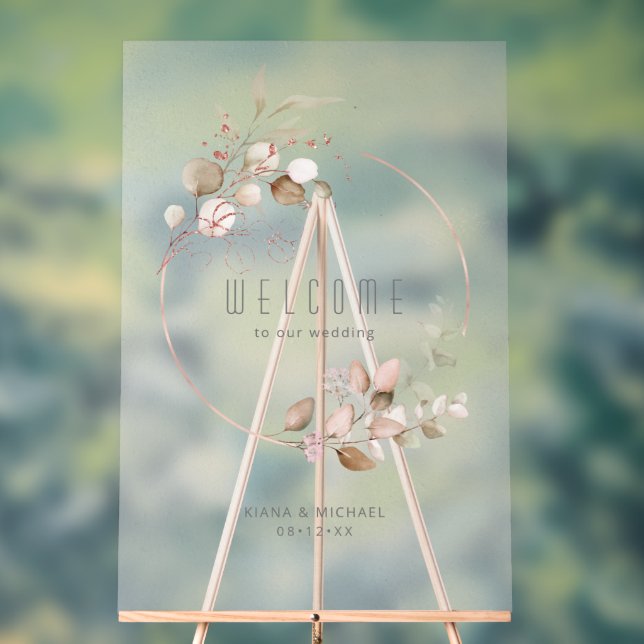 Dreamy Foliage Wedding Welcome Blush ID817 Acrylic Sign (Neutral)
