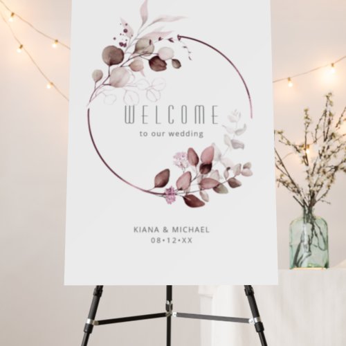 Dreamy Foliage Wedding Welcome Burgundy ID817 Foam Board