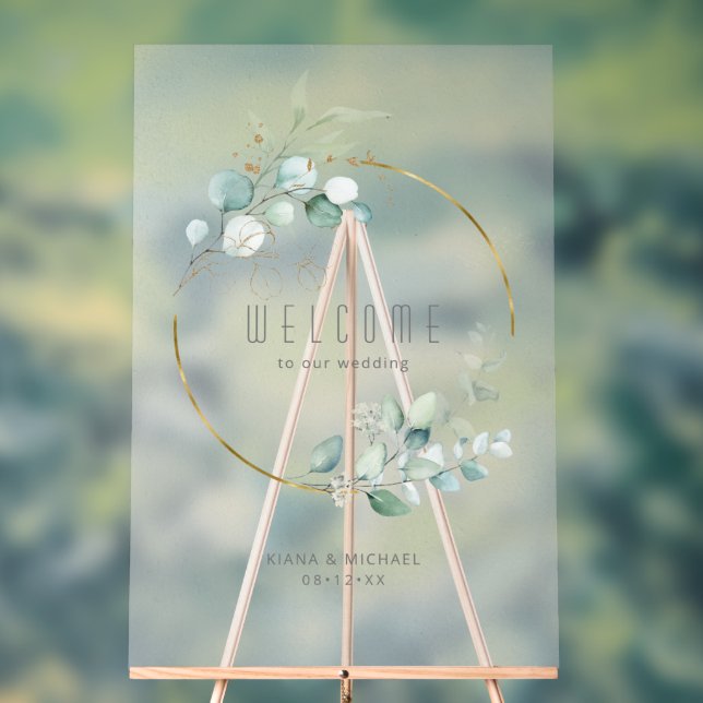 Dreamy Foliage Wedding Welcome Green/Blue ID817 Acrylic Sign (Neutral)
