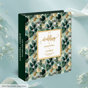 Dreamy Forest Green Gold Leaves Ring Binder