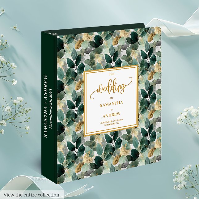 Dreamy Forest Green Gold Leaves Ring Binder (Dreamy Forest Green Gold Leaves Ring Binder)