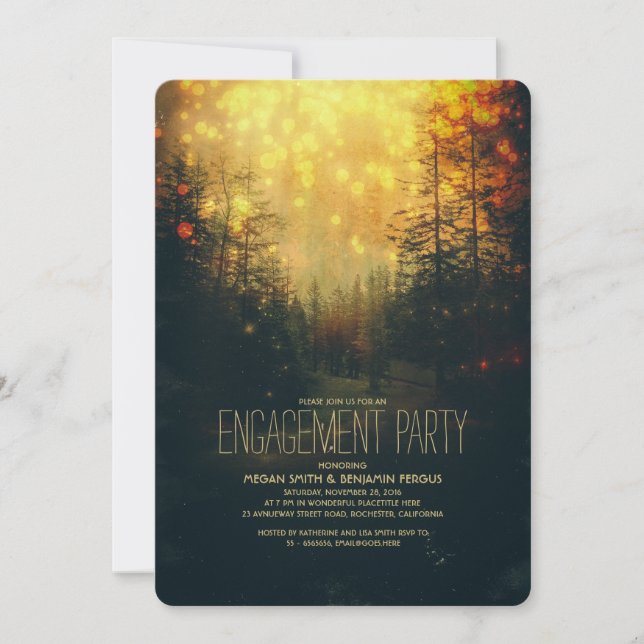 Dreamy Forest String Lights Trees Engagement Party Invitation (Front)