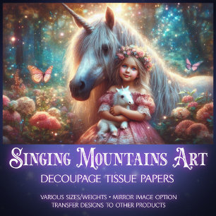 Dreamy Forest Unicorns and Child Decoupage  Tissue Paper