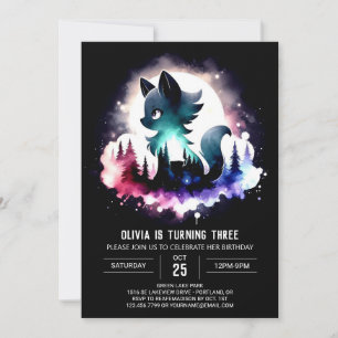 Dreamy Forest Wolf Birthday Invitation