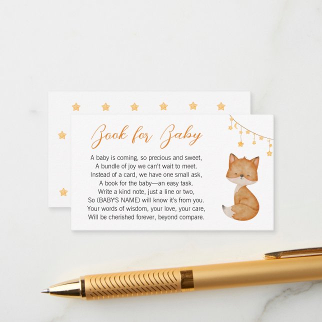 Dreamy Fox Baby Shower Book request Enclosure Card (Front/Back In Situ)