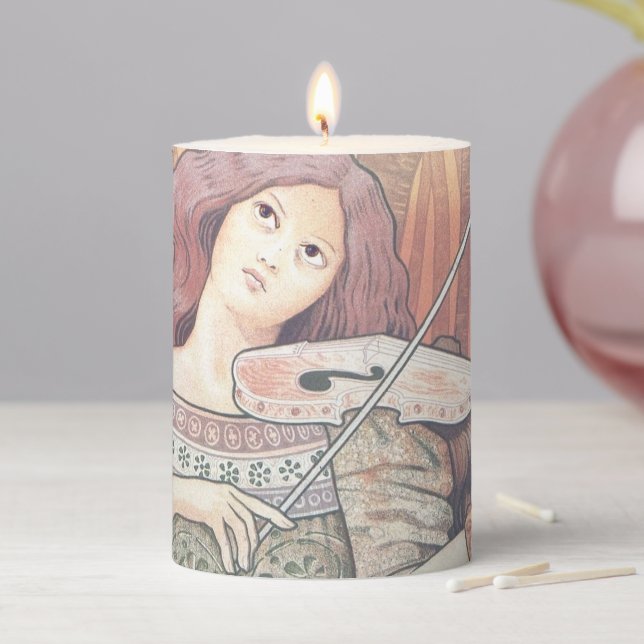 Dreamy French Lady Violin Music Lover Romantic Art Pillar Candle (In Situ)