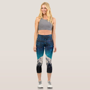 Dreamy galaxy mountain above the clouds capri leggings
