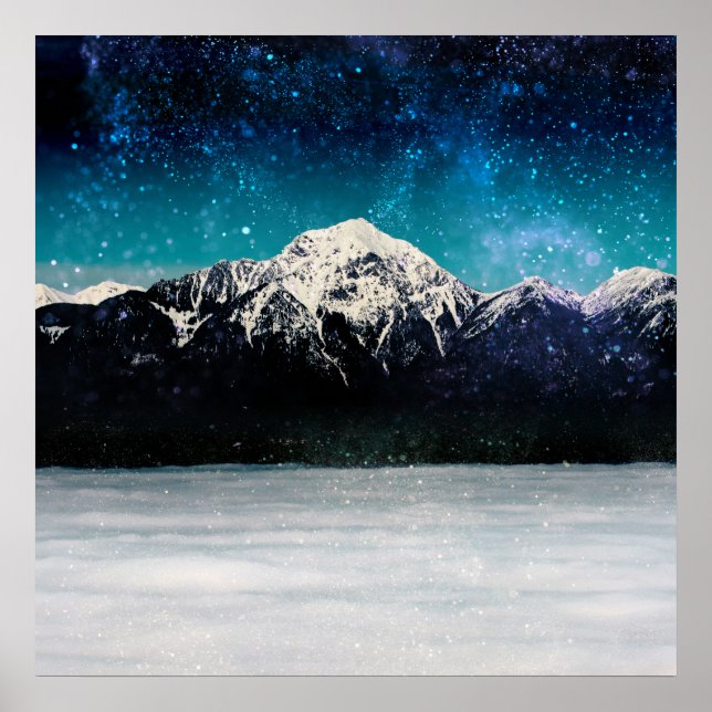 Dreamy galaxy mountain above the clouds poster (Front)