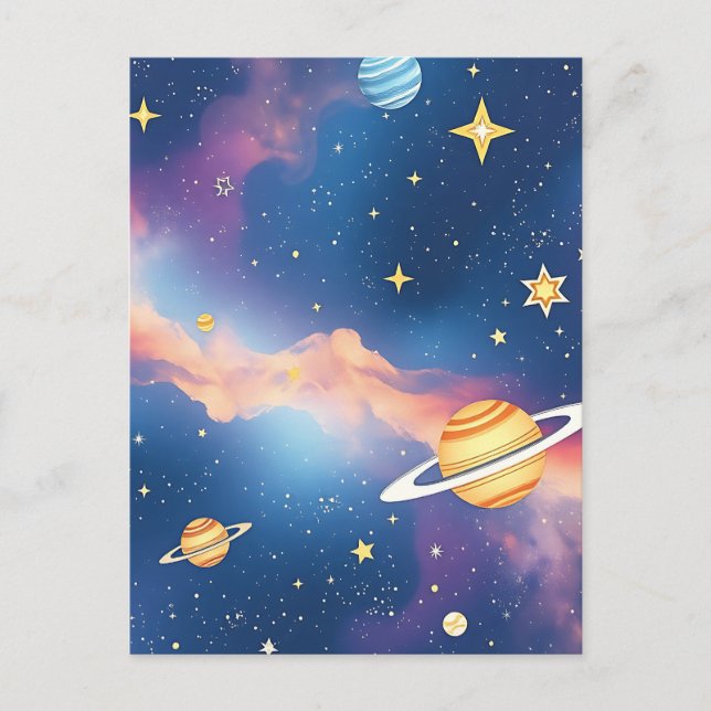 Dreamy Galaxy Planets Stars Pattern Postcard (Front)