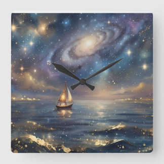 Dreamy Galaxy Sailboat Wall Clock - Magical Starry