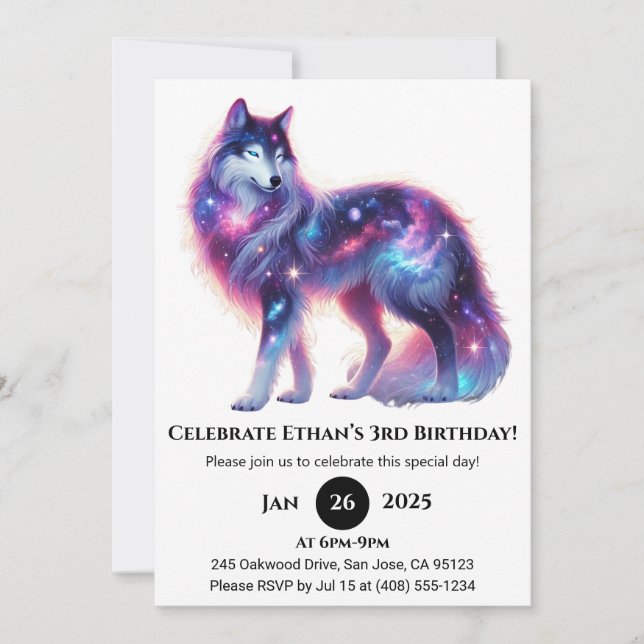 Dreamy Galaxy Wolf Birthday Invitation (Front)