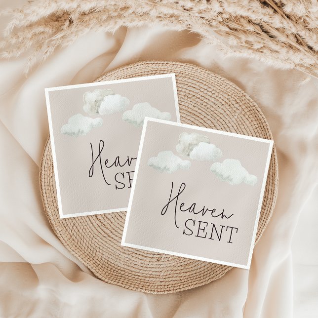 Dreamy Gender Neutral Heaven Sent Gender Reveal Napkins (Creator Uploaded)