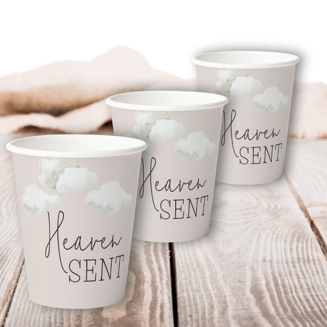 Dreamy Gender Neutral Heaven Sent Gender Reveal Paper Cups (Creator Uploaded)