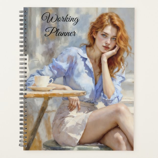 Dreamy gentle red haired woman in soft colors planner (Front)