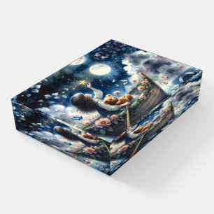 Dreamy Girl Rowing Boat Moonlit Fantasy Scene Paperweight