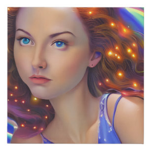 Dreamy Girl with Rainbow Lights Faux Canvas Print