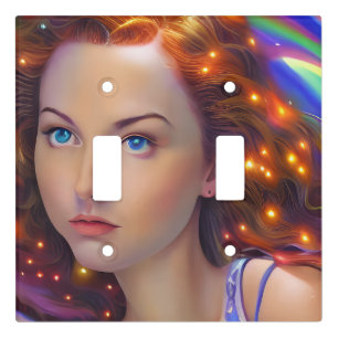 Dreamy Girl with Rainbow Lights Light Switch Cover