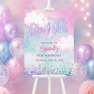 Dreamy Girly On Cloud Nine 9th Birthday Welcome Foam Board