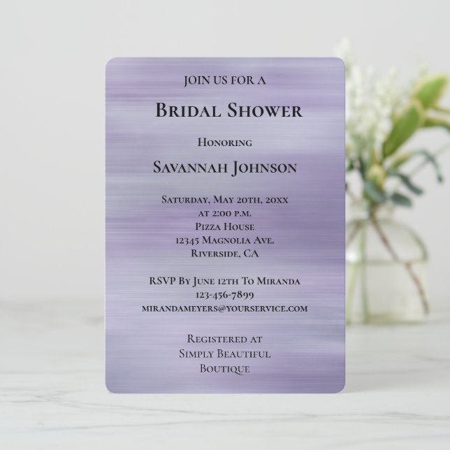 Dreamy Glam Purple Lavender Bridal Shower Invitation (Standing Front)