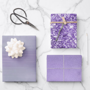Dreamy Glam Purple Lavender Glitter Birthday Wrapping Paper Sheets