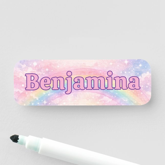 Dreamy Glitter Rainbow Pink Cloud Sparkle  Name Tag (In Situ)