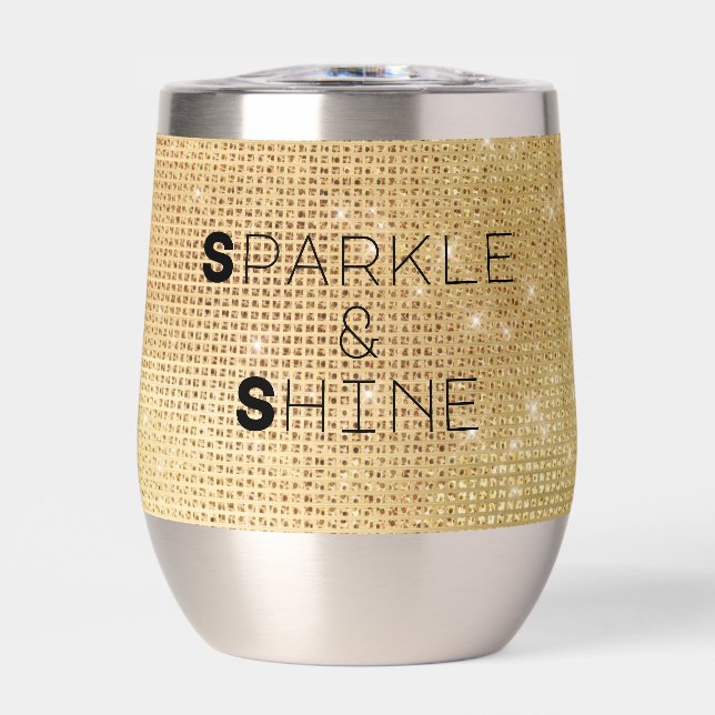 Dreamy Glitzy Gold Sparkle Thermal Wine Tumbler (Front)