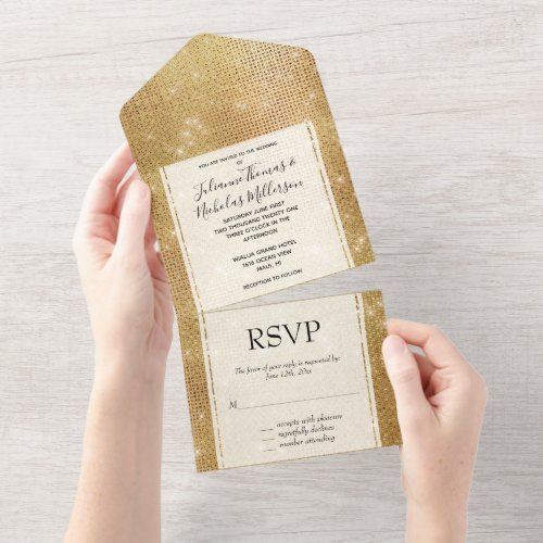Dreamy Glitzy Gold Sparkle Wedding All In One Invitation