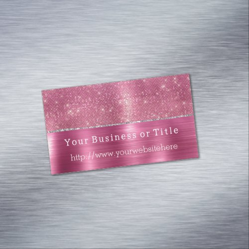 Dreamy Glitzy Pink Silver Sparkle Business Card Magnet
