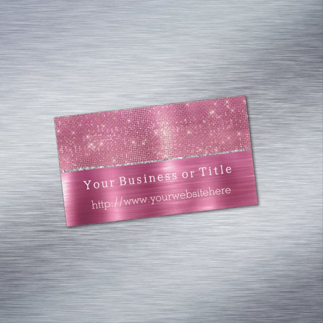 Dreamy Glitzy Pink Silver Sparkle Business Card Magnet (In Situ)