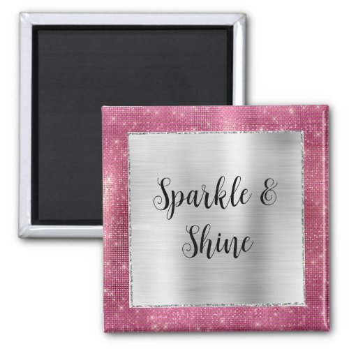 Dreamy Glitzy Pink Silver Sparkle  Magnet