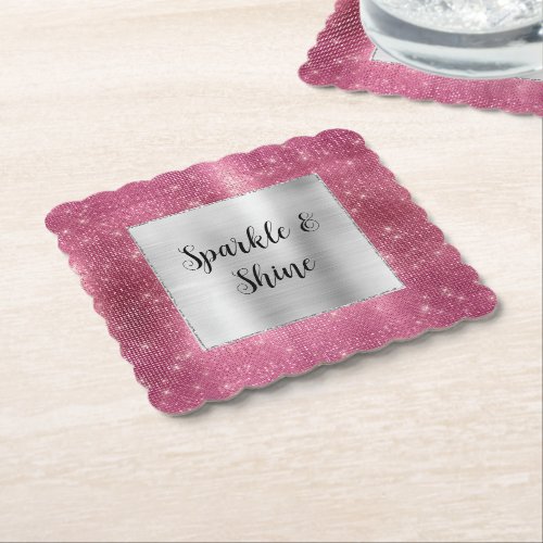 Dreamy Glitzy Pink Silver Sparkle  Paper Coaster