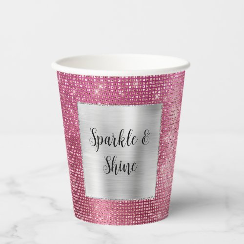 Dreamy Glitzy Pink Silver Sparkle  Paper Cups