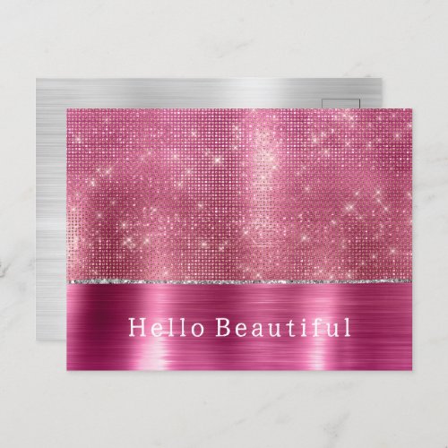 Dreamy Glitzy Pink Silver Sparkle Postcard