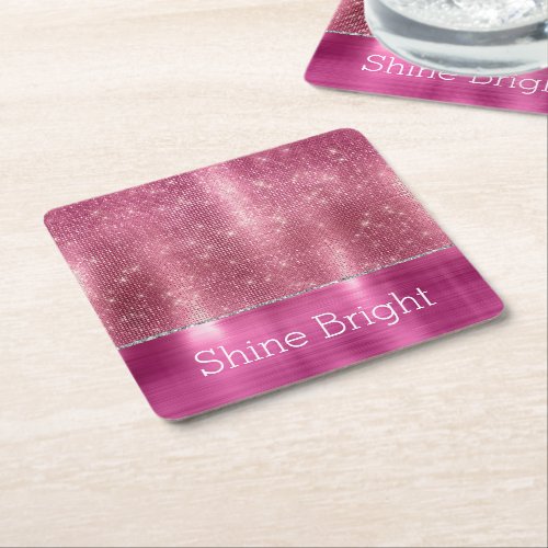 Dreamy Glitzy Pink Silver Sparkle  Square Paper Coaster