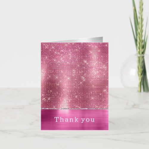 Dreamy Glitzy Pink Silver Sparkle Thank You Card