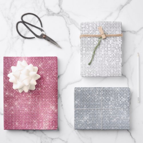 Dreamy Glitzy Pink Silver Sparkle Wrapping Paper Sheets