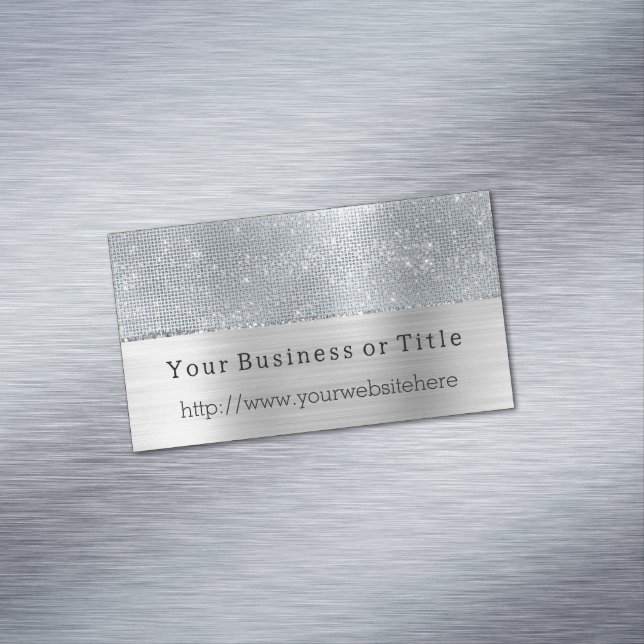 Dreamy Glitzy Silver Sparkle Business Card Magnet (In Situ)